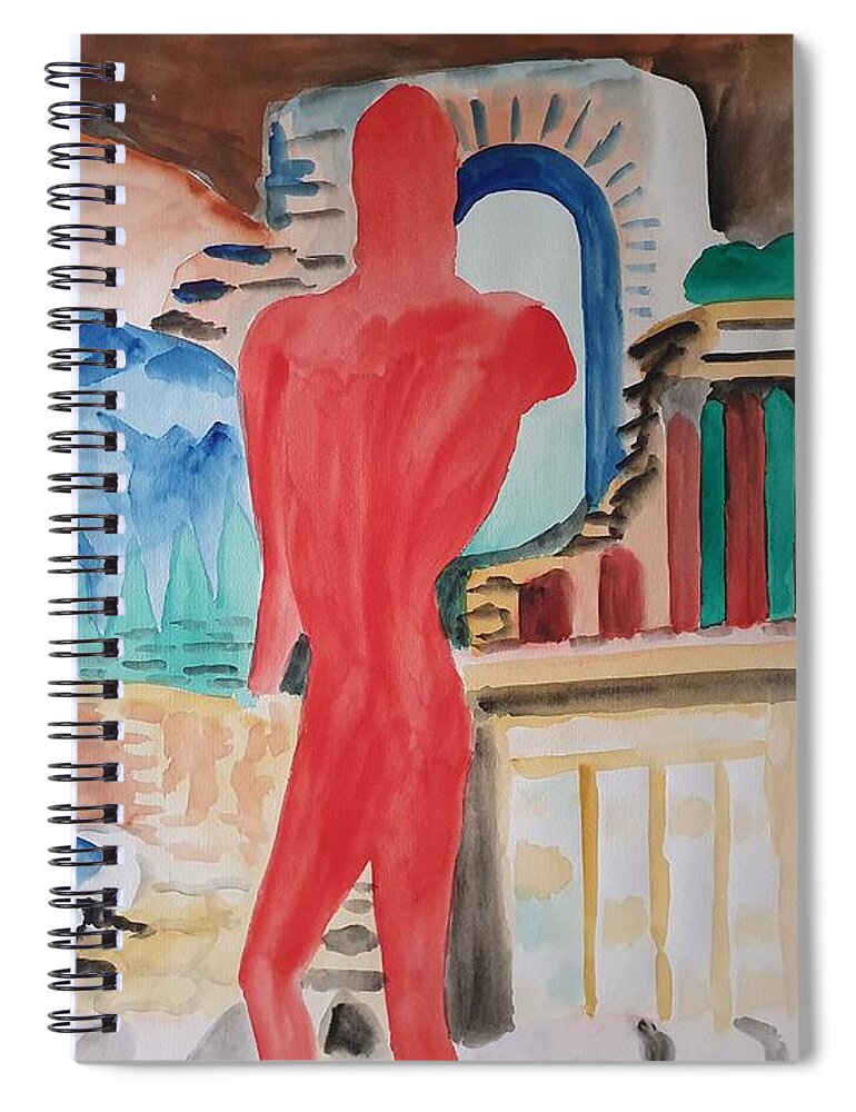 Classical Greek Sculpture Spiral Notebook featuring the painting Red Warrior and the Temple by Enrico Garff