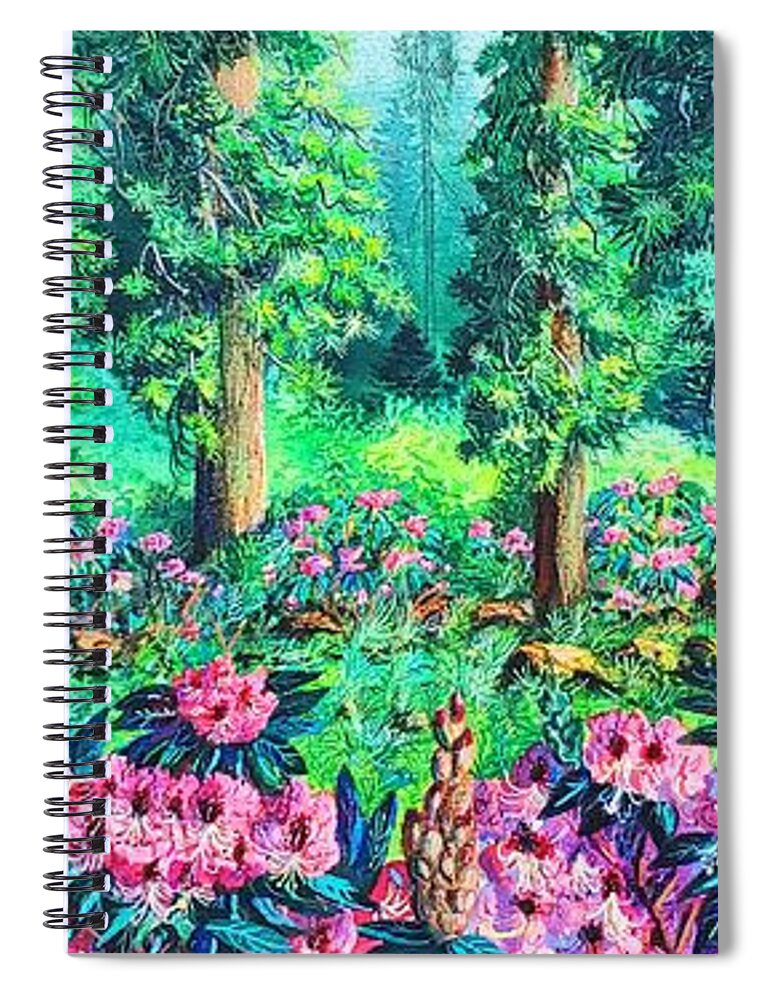 Redwoods Spiral Notebook featuring the painting Redwoods and rhododendrons by Diane Phalen