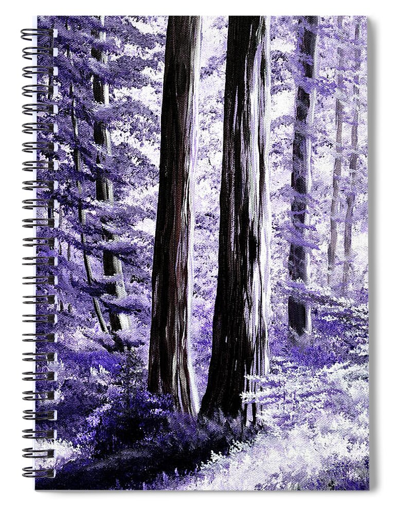 Moonlight Spiral Notebook featuring the painting Redwoods in Purple Moonlight by Laura Iverson