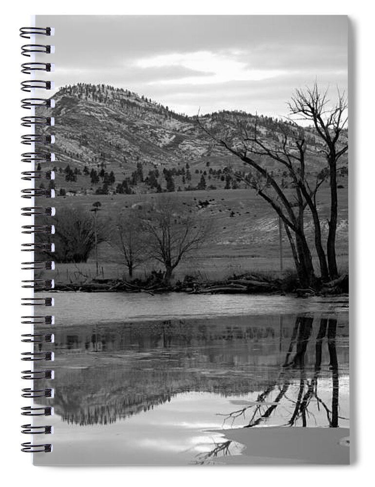 Black And White Spiral Notebook featuring the photograph Reflections in Icy Waters BW by Kae Cheatham