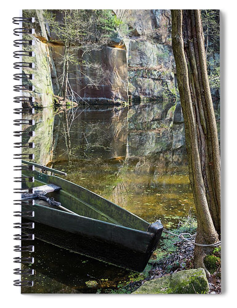 Boat Spiral Notebook featuring the photograph Reflection in the quarry 1 by Adriana Mueller