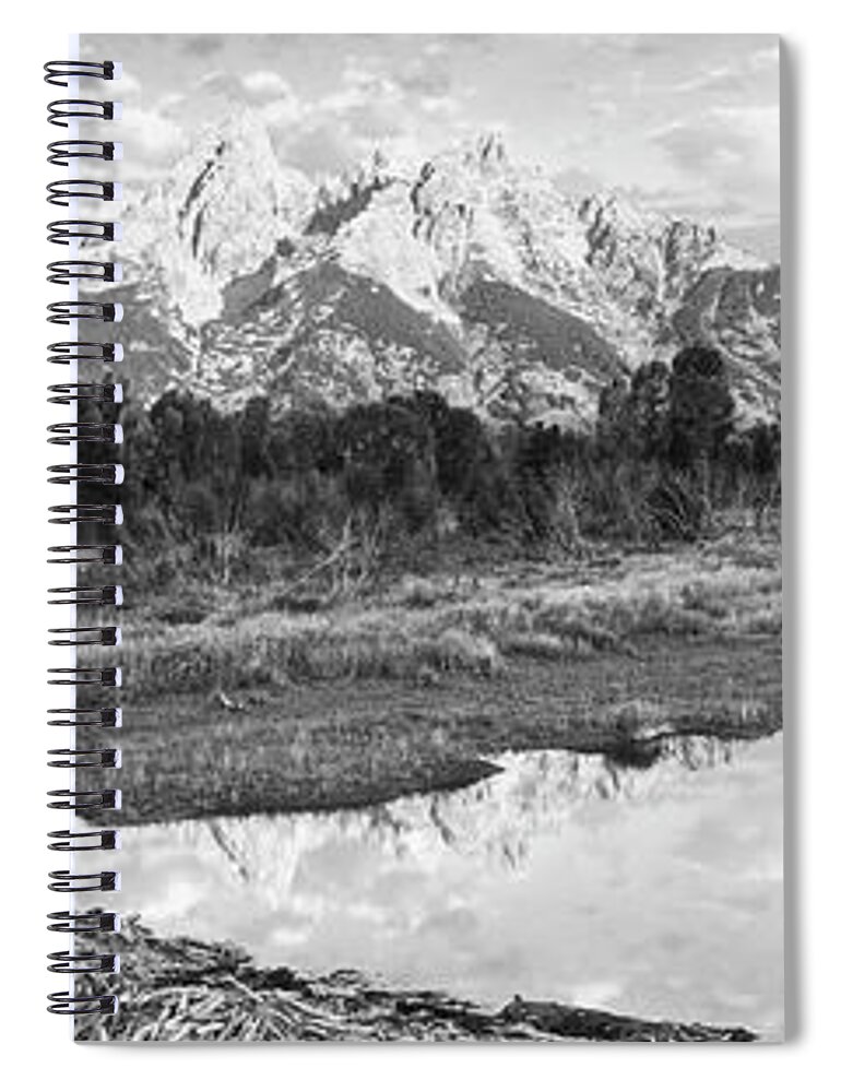 Autumn Beaver Pond Calm Cloud Black And White Dawn Grand Teton National Park Horizontal Morning Mountain Range National Park Nature No People Non-urban Scene Outdoors Peacefulness Photography Reflection Scenics Season Sky Snake River Sunrise Teton Range Tranquil Scene Tranquility Travel Destinations Tree Usa Wyoming Spiral Notebook featuring the photograph Reflection of clouds on water, Beaver Pond, Teton Range, Grand Teton National Park, Wyoming, USA by Panoramic Images