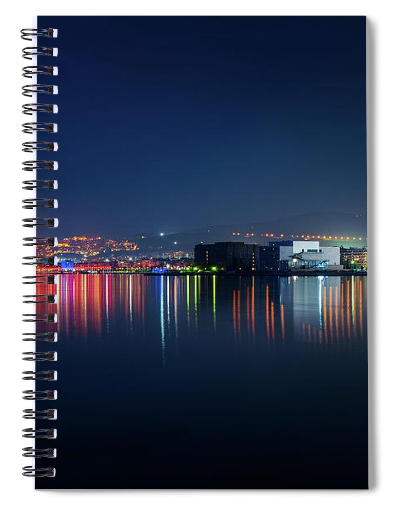 Thessaloniki Spiral Notebook featuring the photograph Reflection of Thessaloniki in Thermaic gulf by Alexios Ntounas