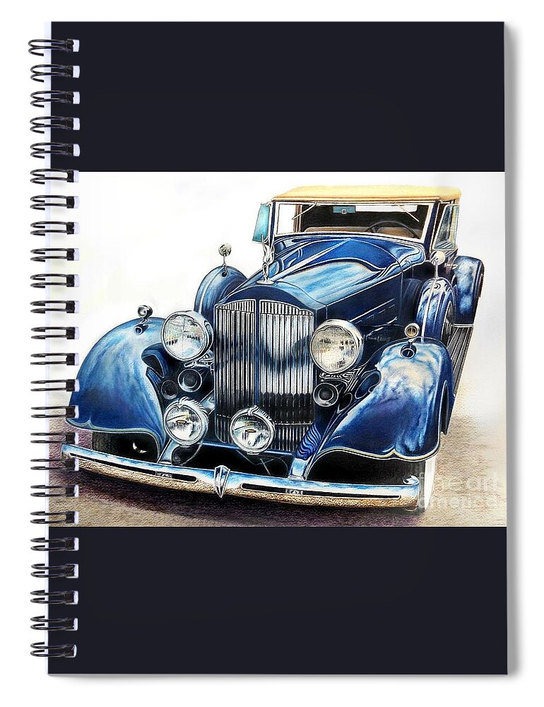 Car Spiral Notebook featuring the drawing Reflection on Blue by David Neace