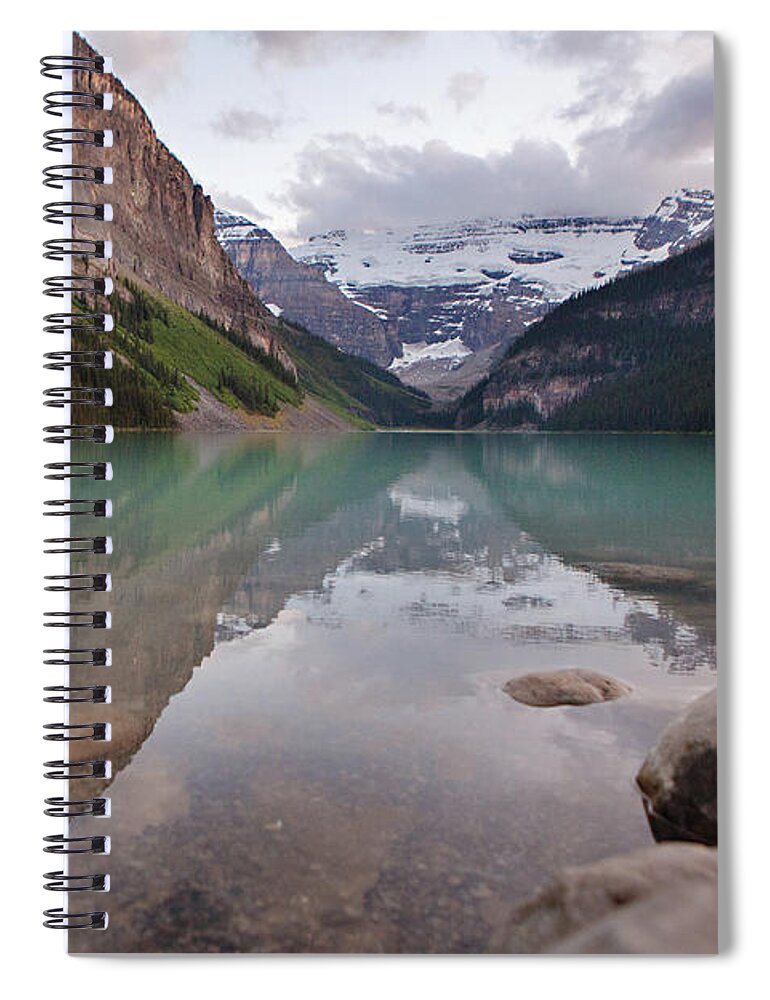 Landscape Spiral Notebook featuring the photograph Reflections at Lake Louise by Carolyn Ann Ryan