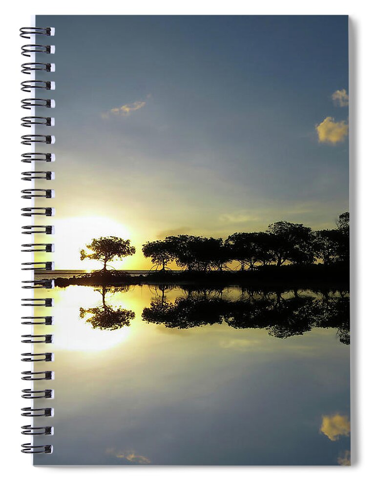 Reflections Spiral Notebook featuring the photograph Reflections Of A Tropical Sunset In The Shallows by Joan Stratton