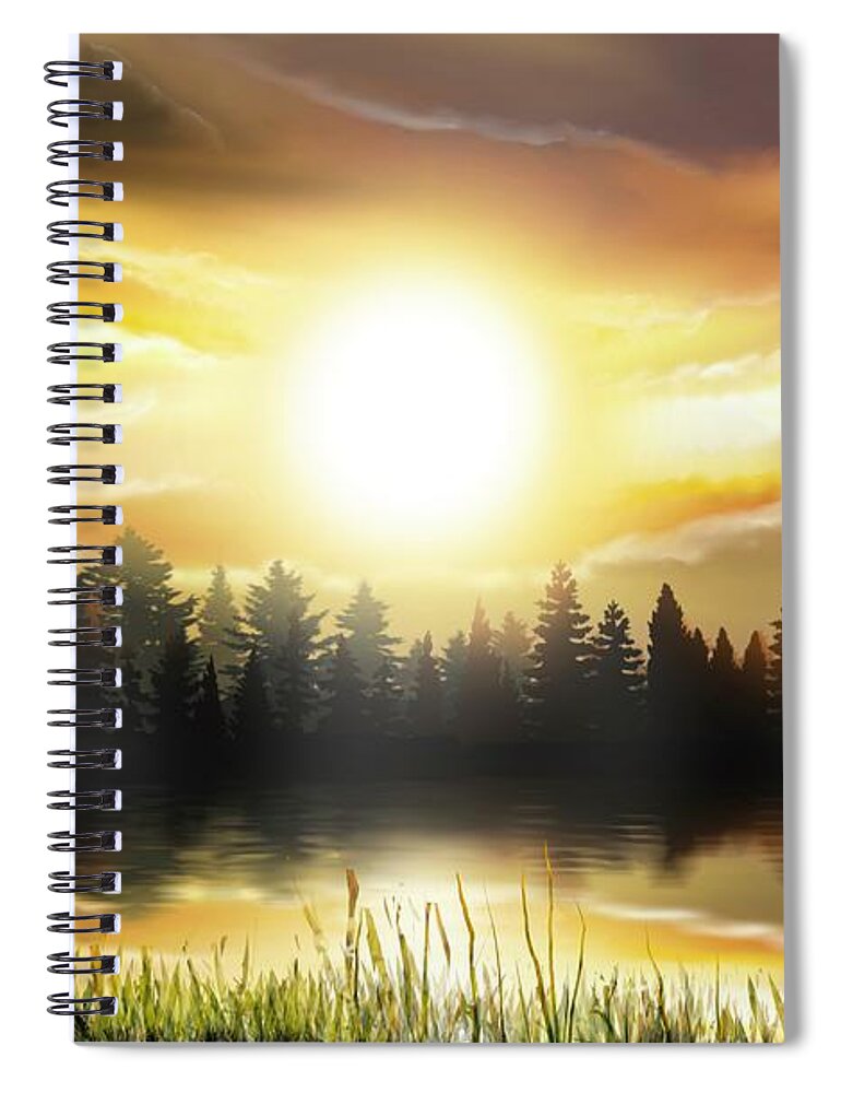 Lake Spiral Notebook featuring the painting Reflections of Fall by Mark Taylor