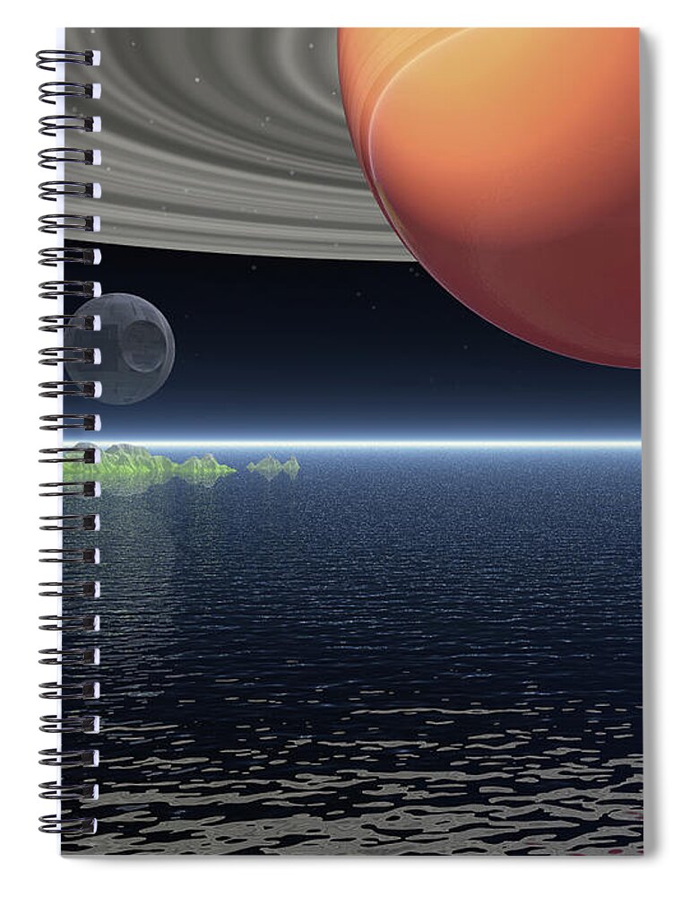 Saturn Spiral Notebook featuring the digital art Reflections of Saturn by Phil Perkins