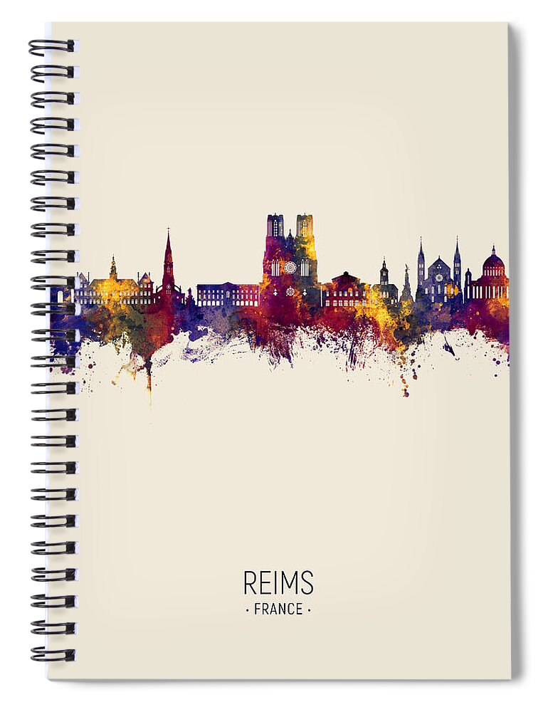 Reims Spiral Notebook featuring the digital art Reims France Skyline #83 by Michael Tompsett
