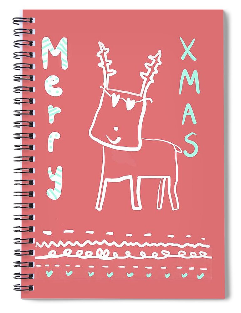 Holiday Spiral Notebook featuring the digital art Reindeer Xmas by Ashley Rice