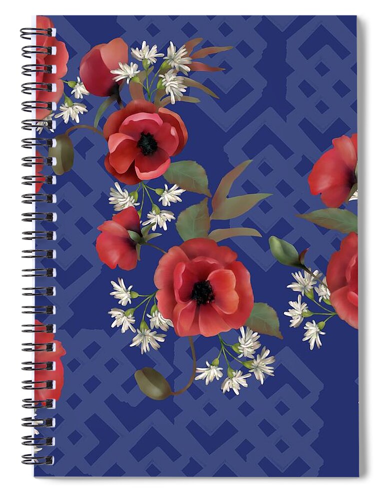 Poppies Spiral Notebook featuring the digital art Remembrance Blue Floral by Sand And Chi