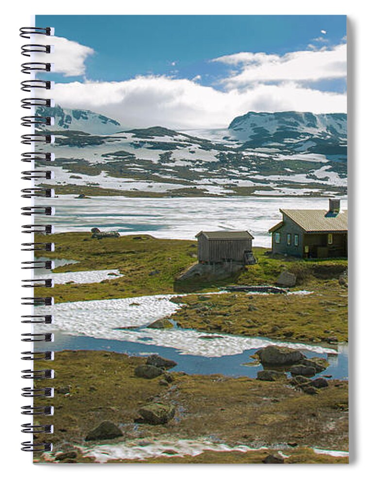 Blue Sky Spiral Notebook featuring the photograph Remote Cabin in Norway by Matthew DeGrushe