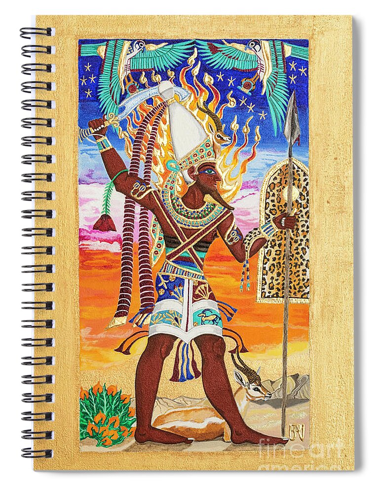 Reshpu Spiral Notebook featuring the mixed media Reshpu Lord of Might by Ptahmassu Nofra-Uaa