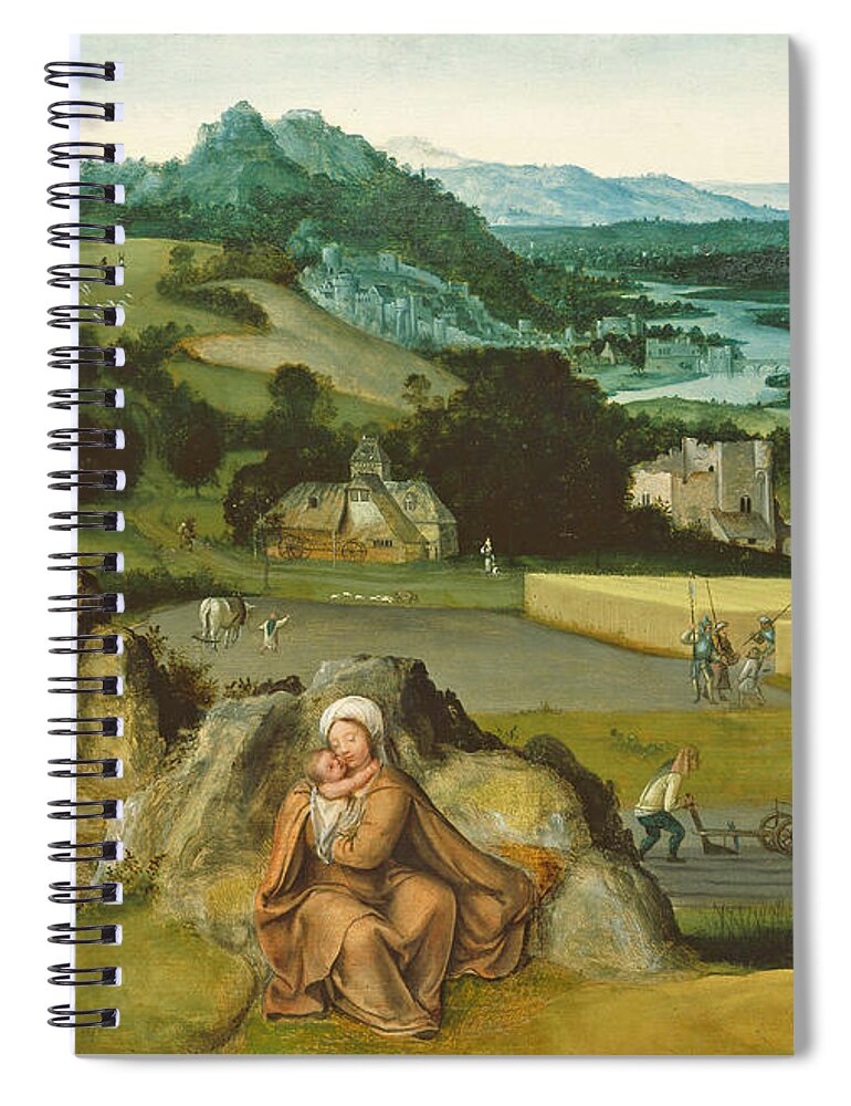 Joachim Patinir Spiral Notebook featuring the painting Rest on the Flight into Egypt and the Miraculous Field of Wheat by Joachim Patinir