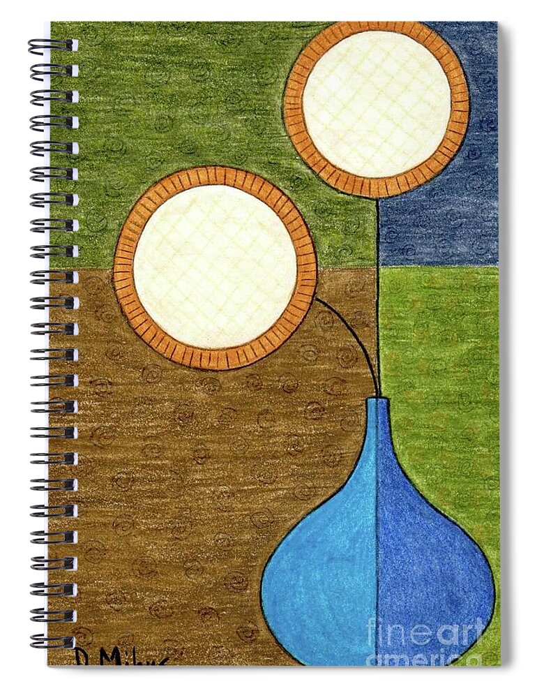 Mid Century Modern Abstract Vase With Flowers Spiral Notebook featuring the mixed media Retro Abstract Vase with Two Mod Flowers by Donna Mibus