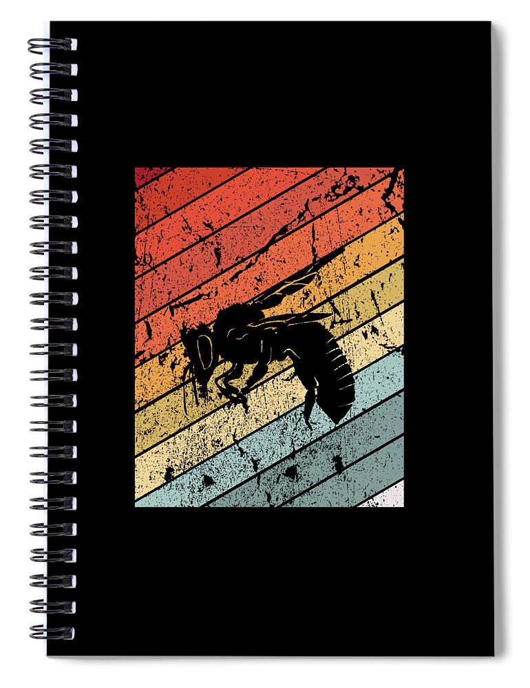 Bee Spiral Notebook featuring the digital art Retro Bee Wasp Insect Gift by J M