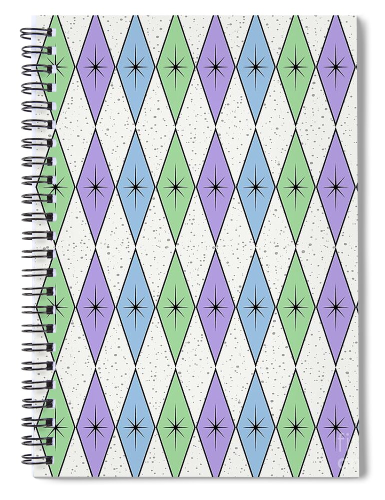 Mid Century Fabric Spiral Notebook featuring the digital art Retro Diamond Star Fabric 3 by Donna Mibus