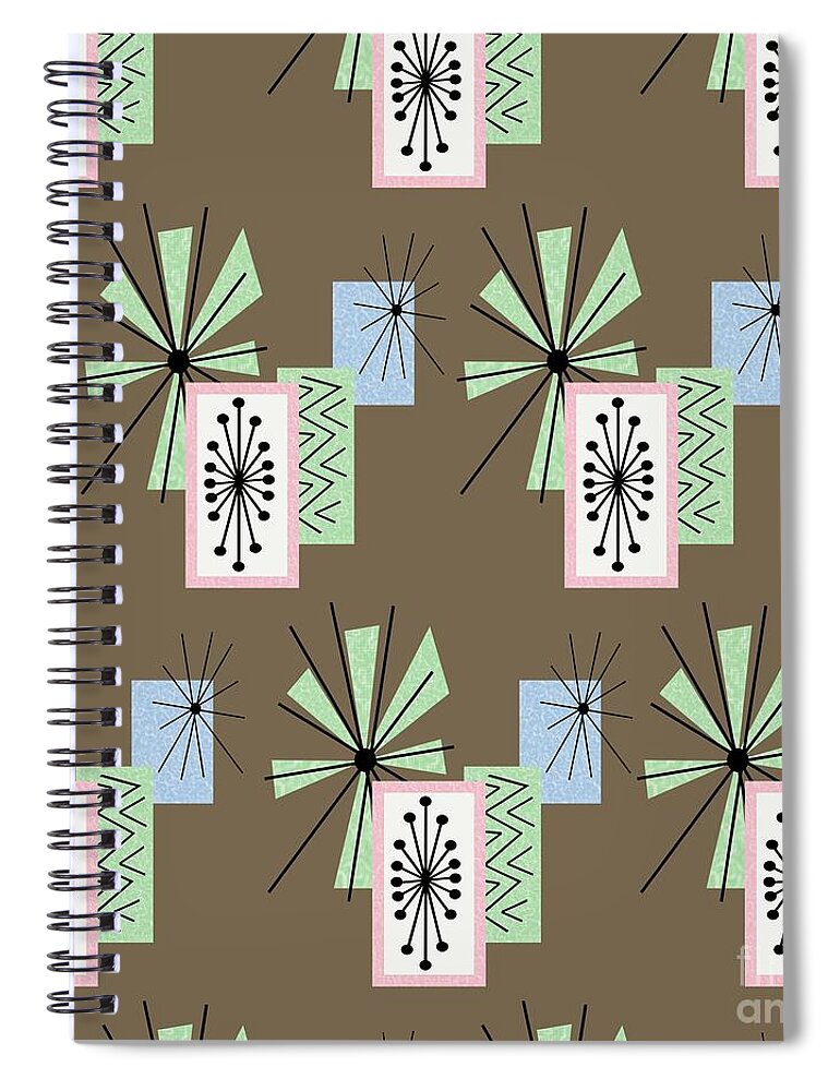 Mid Century Fabric Spiral Notebook featuring the digital art Retro Fabric Temporama 1 by Donna Mibus