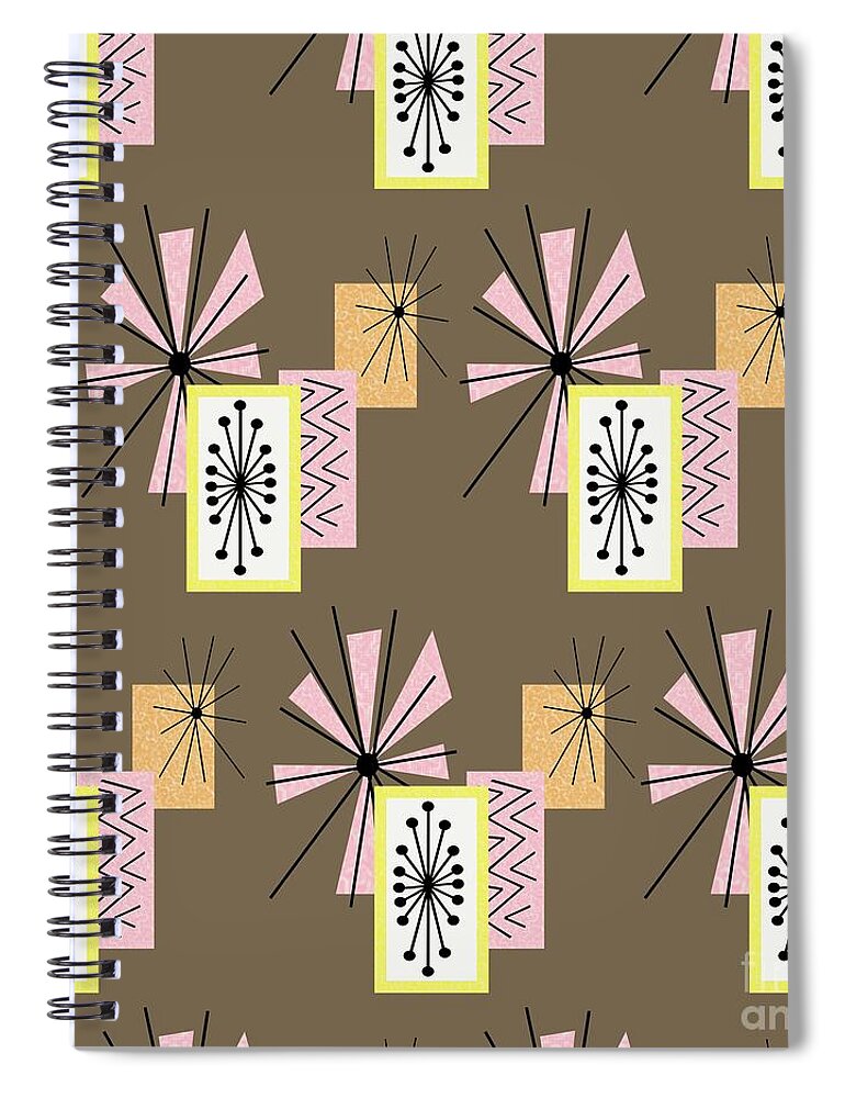 Mid Century Fabric Spiral Notebook featuring the digital art Retro Fabric Temporama 3 by Donna Mibus
