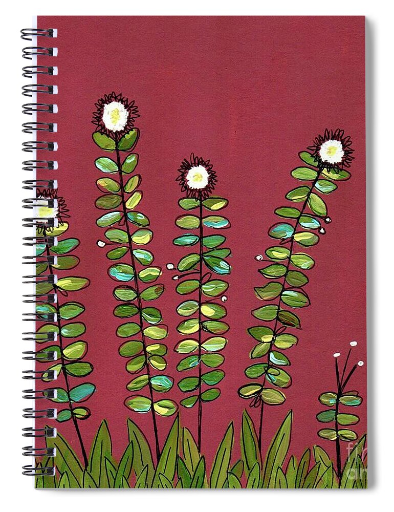 Retro Flowers Spiral Notebook featuring the painting Retro Flower Garden by Donna Mibus