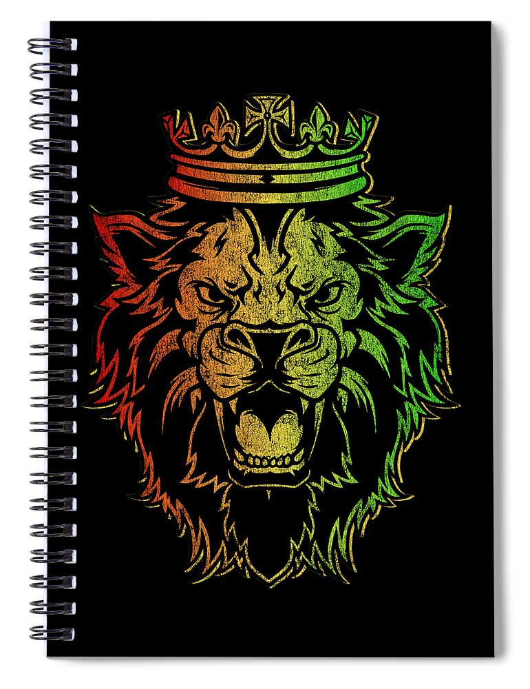 Cool Spiral Notebook featuring the digital art Retro Lion of Judah Rastafarian by Flippin Sweet Gear