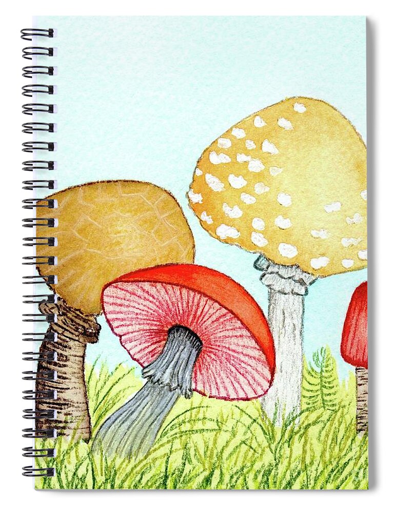 Retro Mushrooms Spiral Notebook featuring the painting Retro Mushrooms 1 by Donna Mibus