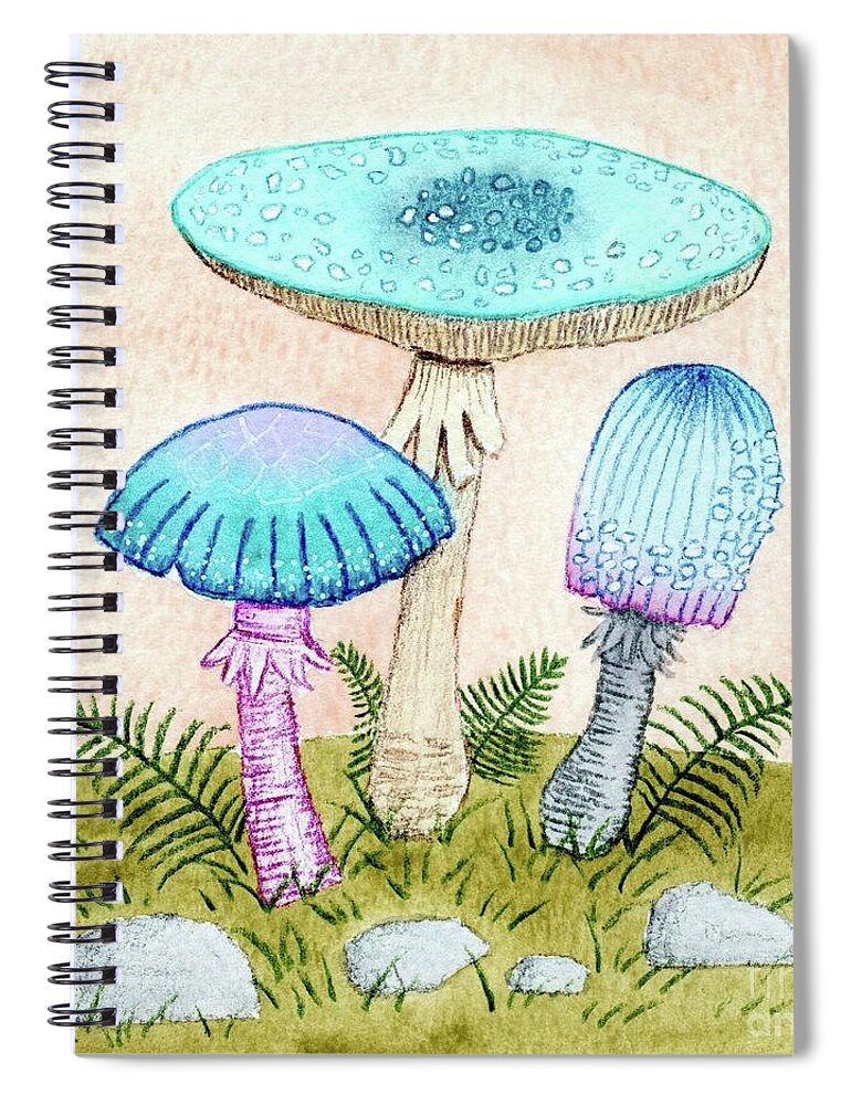Retro Mushrooms Spiral Notebook featuring the painting Retro Mushrooms 2 by Donna Mibus