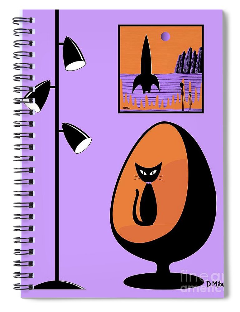Mid Century Modern Spiral Notebook featuring the digital art Orange and Purple Space Aliens by Donna Mibus