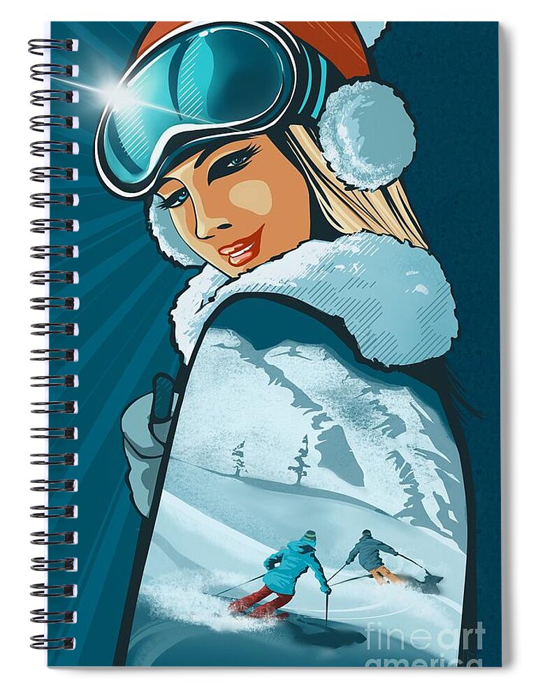 Ski Aesthetic Spiral Notebook featuring the painting Retro Ski Chic by Sassan Filsoof
