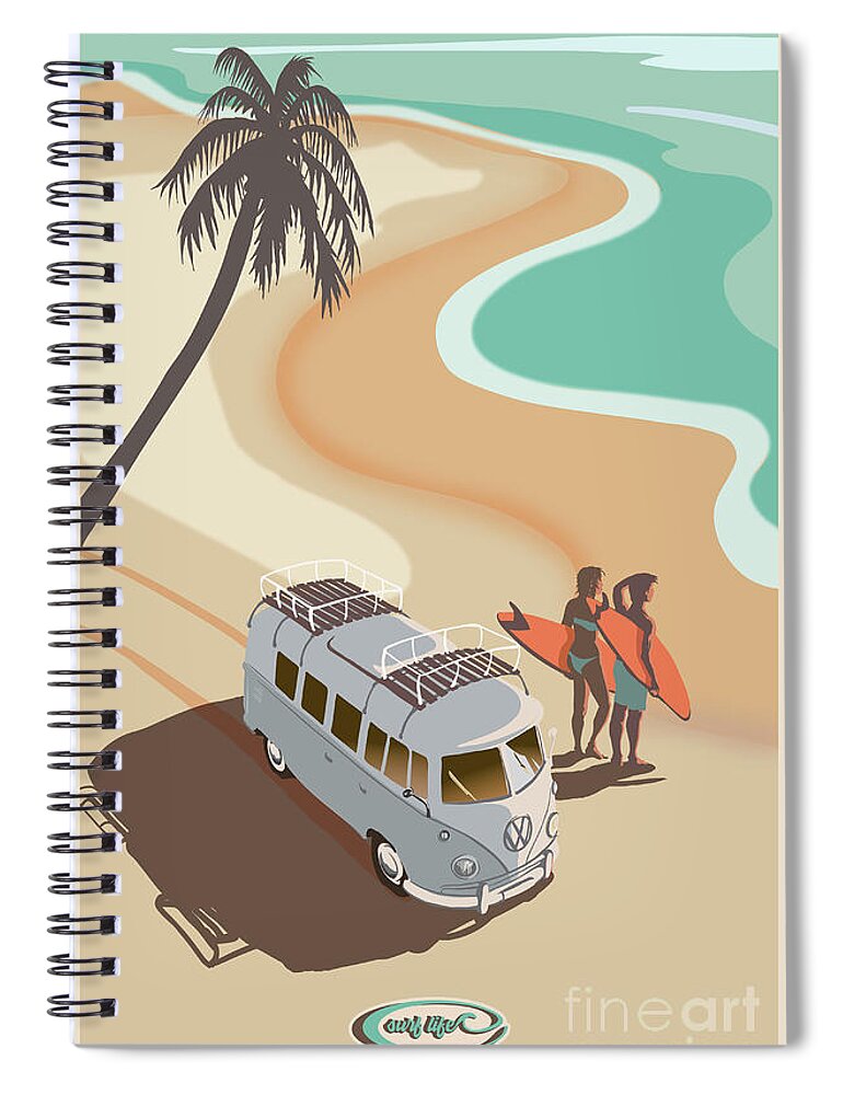 Vw Kombi Spiral Notebook featuring the painting Retro Surf life VW Kombi by Sassan Filsoof