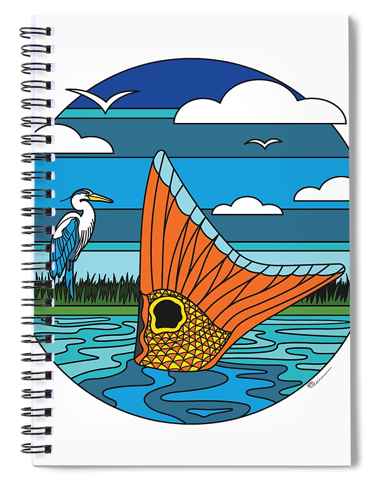 Redfish Spiral Notebook featuring the digital art Retro Tailer by Kevin Putman