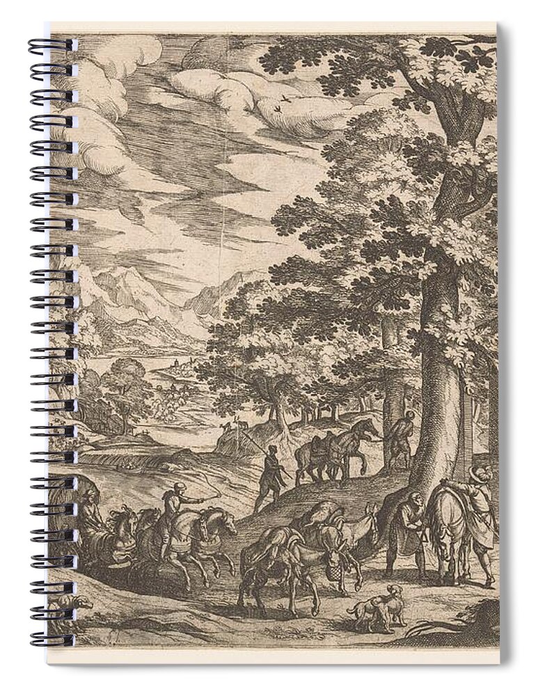 Vintage Spiral Notebook featuring the painting Return of the hunt, Antonio Tempesta, 1599 by MotionAge Designs