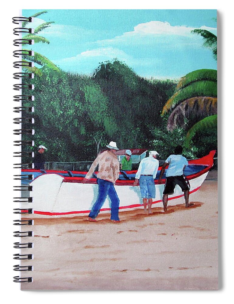 Yola Spiral Notebook featuring the painting Returning From Fishing by Luis F Rodriguez