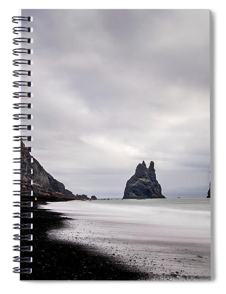 Reynisfjara Spiral Notebook featuring the photograph Reynisfjara black sand beach in Iceland by Alexios Ntounas