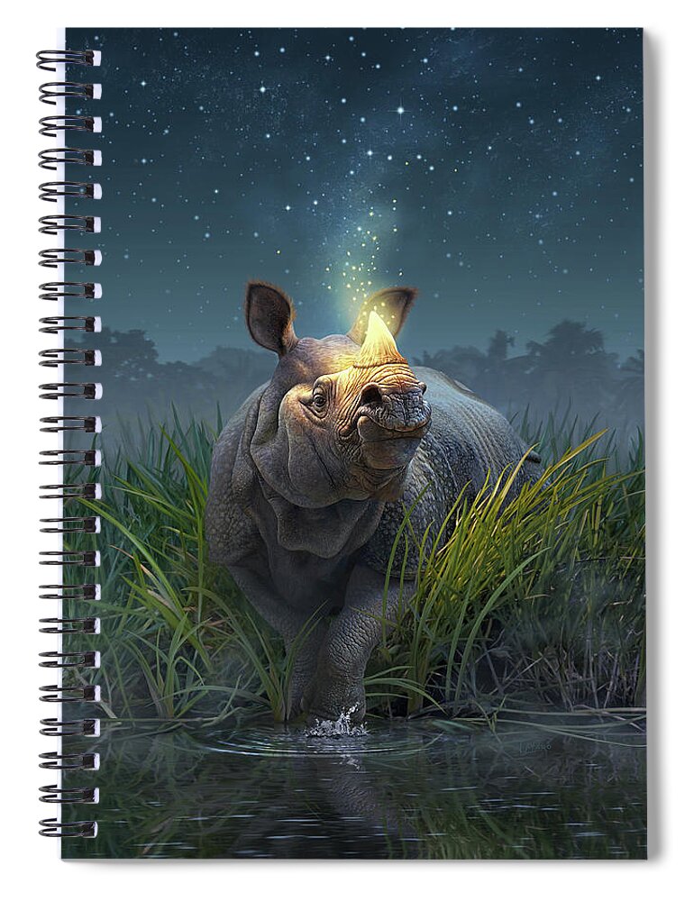 Rhino Spiral Notebook featuring the digital art Rhinoceros Unicornis by Jerry LoFaro