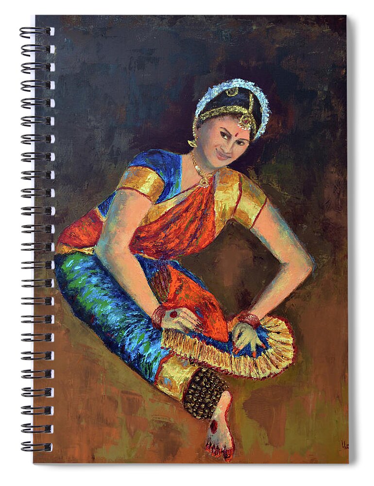 Bharathanatyam Spiral Notebook featuring the painting Bharathanatyam series 23 by Uma Krishnamoorthy