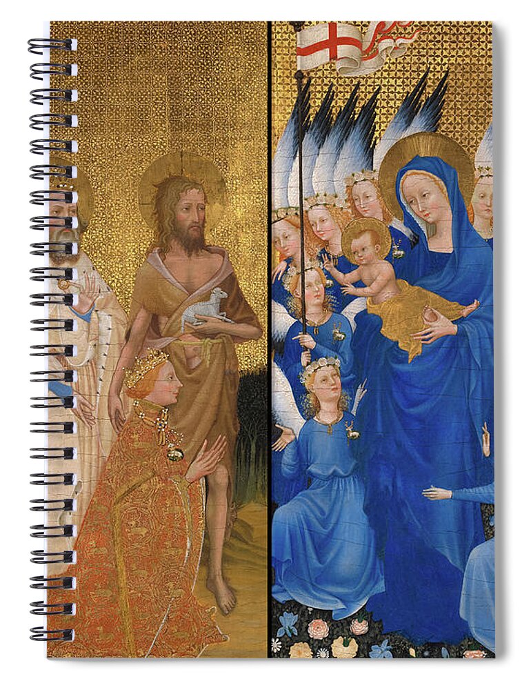Wilton Diptych Spiral Notebook featuring the painting Richard II Presented to the Virgin and Child by his Patron Saint John the Baptist and Saints Edward by Wilton Diptych