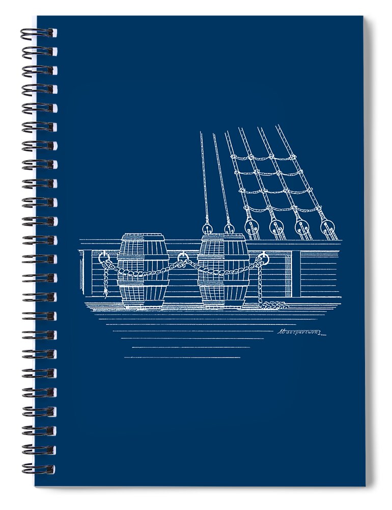 Sailing Vessels Spiral Notebook featuring the drawing Rigging lader and water barrels - blueprint by Panagiotis Mastrantonis