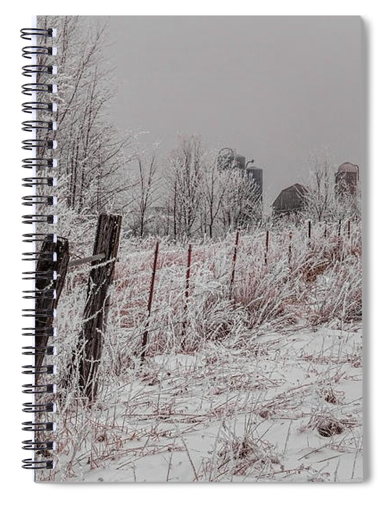 Winter Spiral Notebook featuring the photograph Rime Ice Farm Fence Line by Dale Kauzlaric