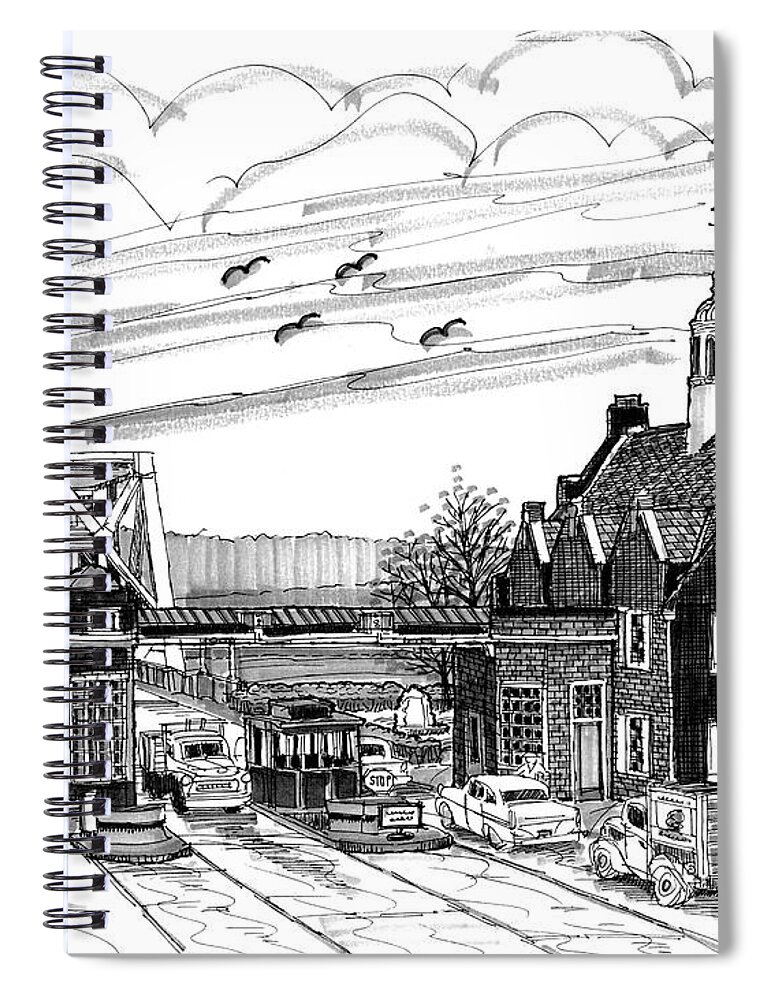 Hudson River Bridges Spiral Notebook featuring the drawing Rip Van Winkle Bridge Catskill NY by Richard Wambach
