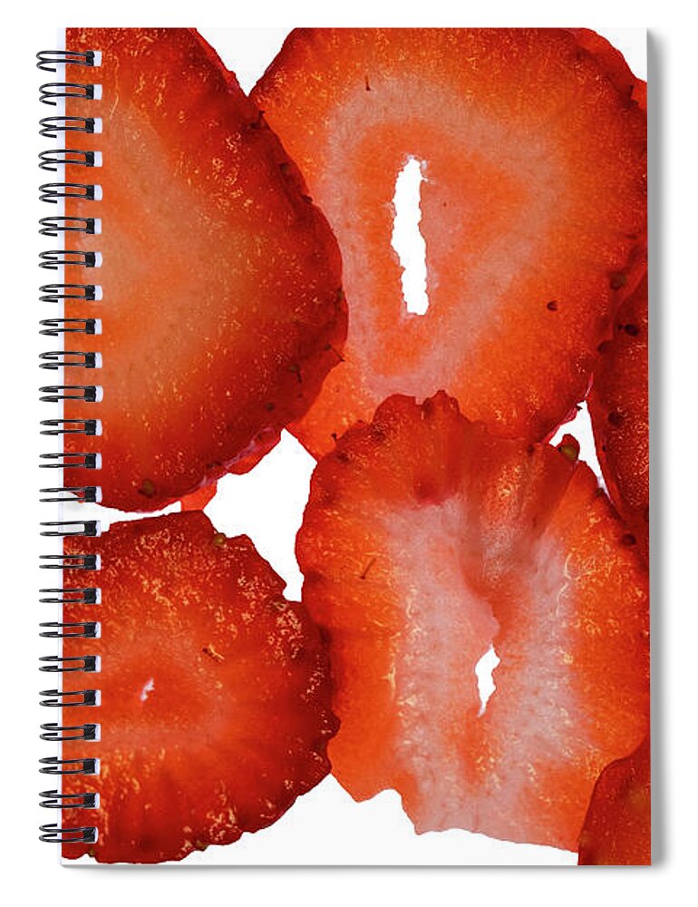 Strawberry Spiral Notebook featuring the photograph Ripe Strawberry Slices on Light Table II by Charles Floyd