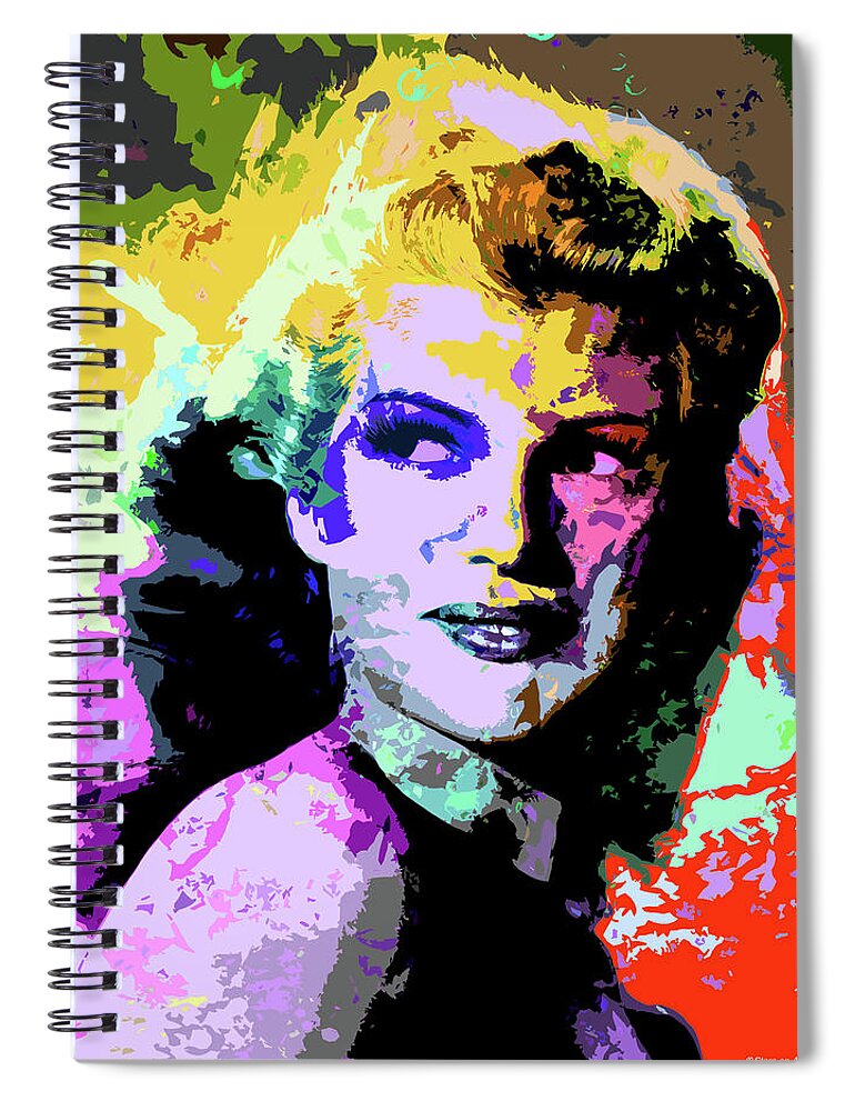 Rita Hayworth Spiral Notebook featuring the digital art Rita Hayworth psychedelic portrait by Movie World Posters