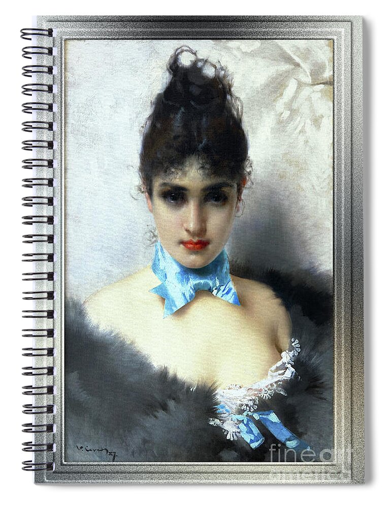 Portrait Of An Elegant Woman Spiral Notebook featuring the painting Ritratto Di Donna Elegante by Vittorio Matteo Corcos Classical Art Old Masters Reproduction by Rolando Burbon
