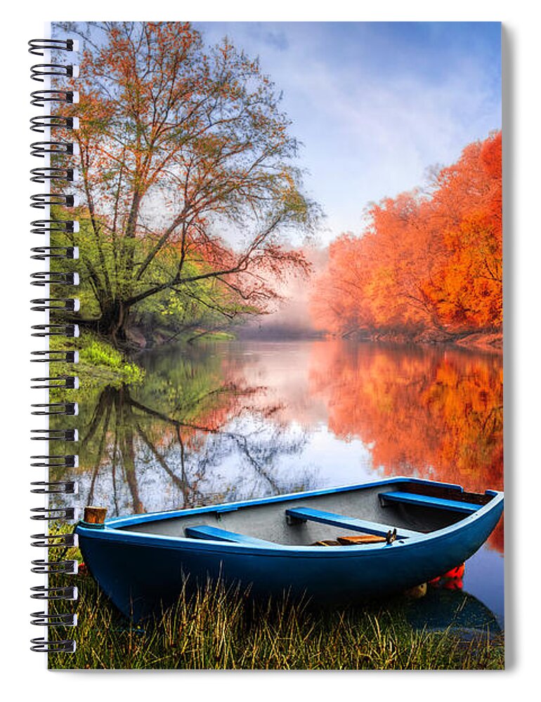 Boats Spiral Notebook featuring the photograph River Beauty Reflections by Debra and Dave Vanderlaan