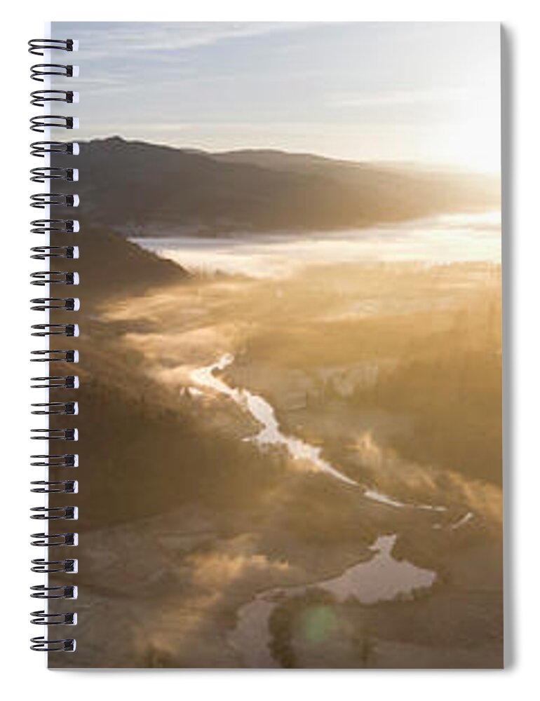 Panorama Spiral Notebook featuring the photograph River Brathay and lake windermere aerial sunrise lake district by Sonny Ryse