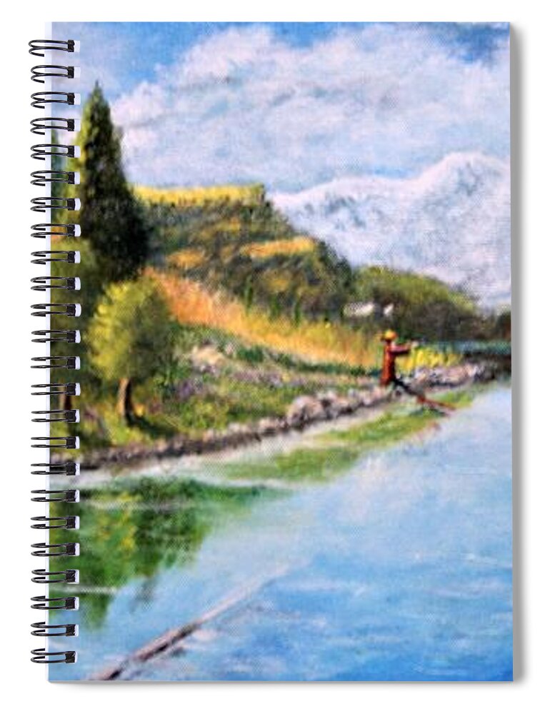 Landscape Spiral Notebook featuring the painting River Greeting by Gregory Dorosh