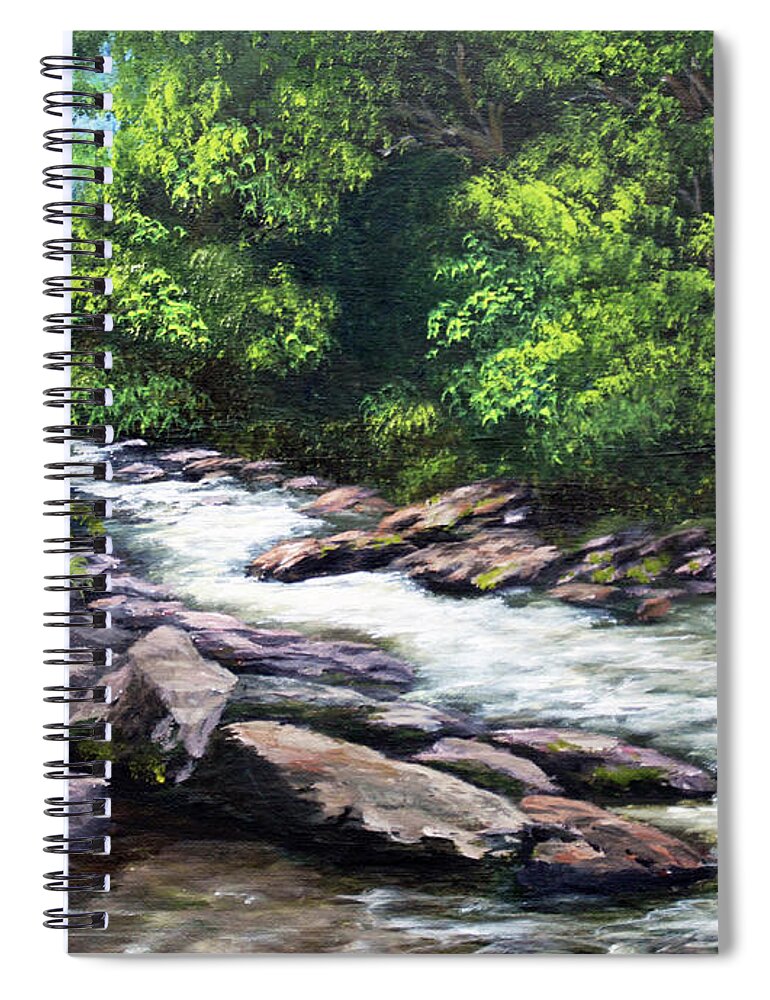 River Spiral Notebook featuring the painting River Lyn Watersmeet by Judith Rowe