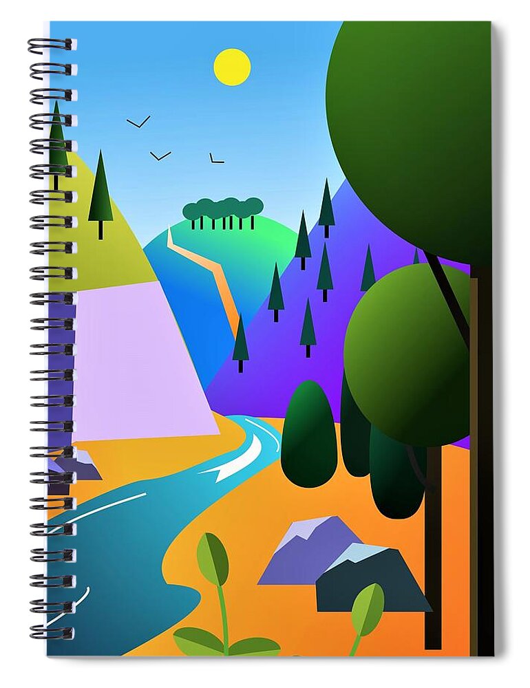 River Spiral Notebook featuring the digital art River valley by Fatline Graphic Art