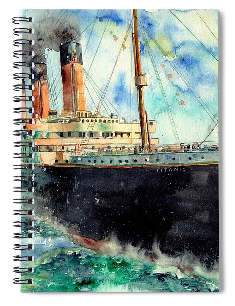 Rms Titanic Spiral Notebook featuring the painting RMS Titanic White Star Line Ship by Suzann Sines