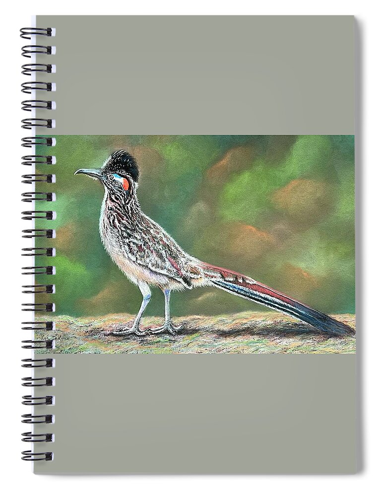 Roadrunner Spiral Notebook featuring the pastel Roadrunner on the hunt by Lyn DeLano